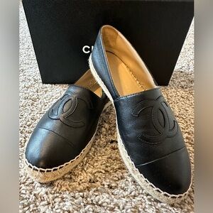 Authentic Chanel Espadrilles in Black Lambskin